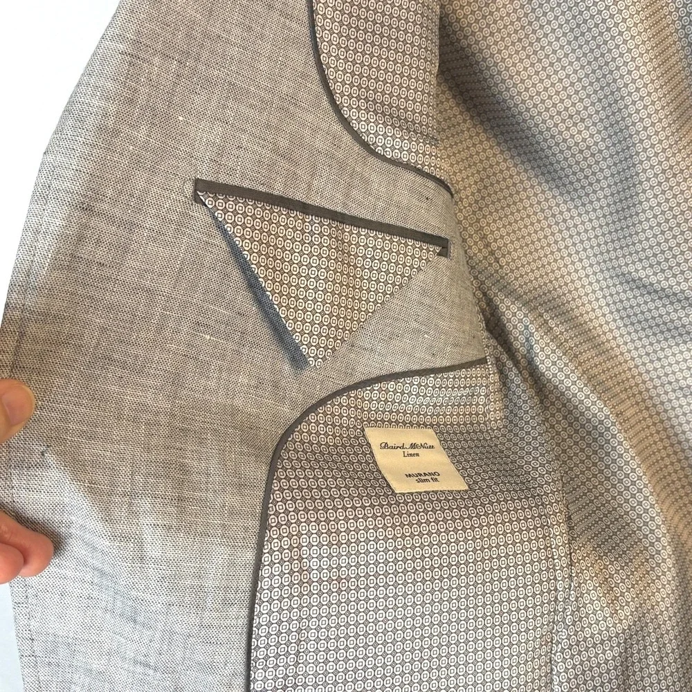 Baird McNutt Murano Men Linen Slim‎ Fit Blazer Jacket Sz L Gray Summer Wedding